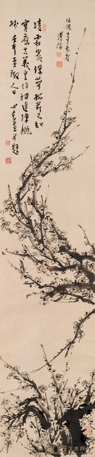 溥儒 1942年作 白梅 立轴 142×30cm